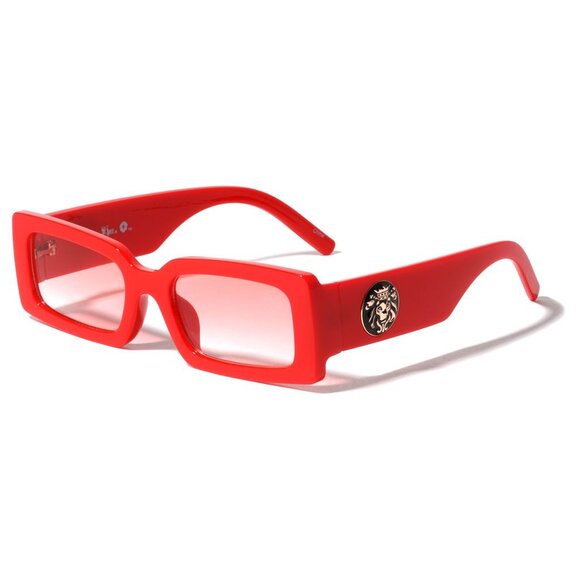 Kleo Virtuoso - Flat Lens Rectangle Side Coin Lion Head Medallion Sunglasses - Picture 1 of 2
